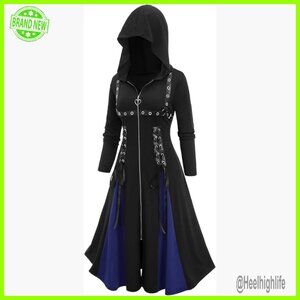 Plus Size Gothic PU Leather Trench Coat with Hood Lace Up Detail